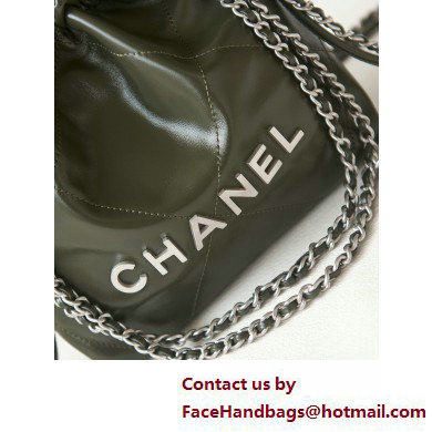 Chanel Shiny Calfskin  &  Silver-Tone Metal CHANEL 22 Mini Handbag AS3980 Dark Green